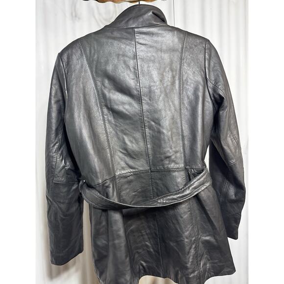 Vintage Pelle Studio Black Leather Belted Jacket M Thinsulate Liner Mob Wife - Picture 3 of 9